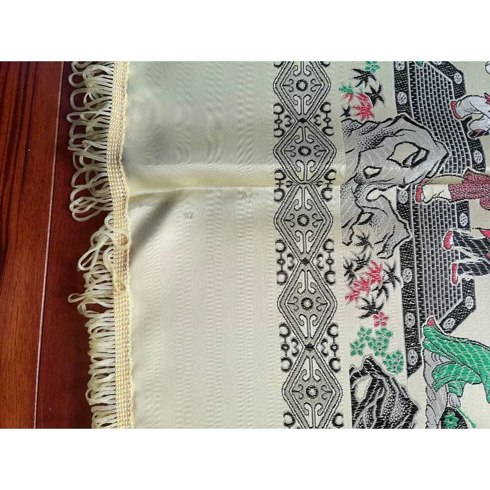 Vintage Cantonese Brocade Silk Tablecloth Asian Scenes People Trees